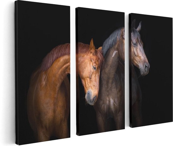 Artaza Canvas Schilderij Drieluik Twee Bruine Paarden Koppel - Liefde - 120x80 - Foto Op Canvas - Canvas Print