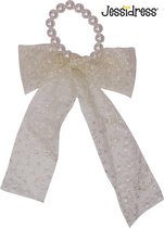 Jessidress® Elastiekje Dames Haar elastiek met sjaal Scrunchie met lint Haarsjaal met Parels - Beige