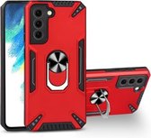 Voor Samsung Galaxy S21 FE PC + TPU-beschermhoes met 360 graden draaibare ringhouder (rood)