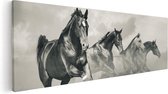Artaza - Peinture sur toile - Quatre Paarden côte à côte - Zwart Wit - 90 x 30 - Photo sur toile - Impression sur toile