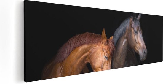 Artaza Canvas Schilderij Twee Bruine Paarden Koppel - Liefde - 90x30 - Foto Op Canvas - Canvas Print