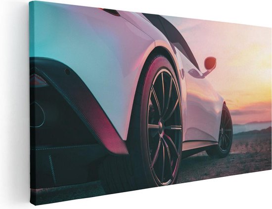 Artaza Canvas Schilderij Witte Sportwagen Auto - 100x50 - Groot - Foto Op Canvas - Canvas Print