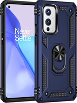 OnePlus 9 Hoesje - Mobigear - Armor Ring Serie - TPU Backcover - Blauw - Hoesje Geschikt Voor OnePlus 9