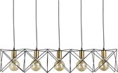 Lifa Living - Industriële Hanglamp - Zwart Metalen Frame - Gouden Fitting - 5 Lichtpunten - E27 - voor Gloeilampen - Inclusief Bevestigingsmateriaal - 93 x 19 x 19 cm