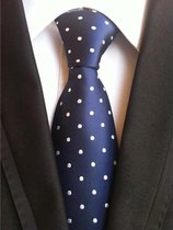 Smalle Stropdas  Donkerblauw met Witte stip | Das | Bruidsjonker – Man – Mannen | Met koord| Classic - Plaid - Engels | Bruiloft - Feest - Gelegenheid | Kerst - Feestdagen - Christmas | Chiqu
