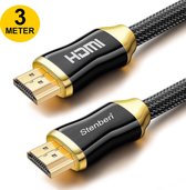 Stenberi HDMI Kabel Gold Plated 2.0 - Fast Speed 3 Meter Cable - 18GBPS - HDMI naar HDMI - 4K - Full HD 1080p - Male to Male - Laptop - DVD-  TV - PC - Tablet - Ethernet - Audio Return - Beeldscherm - Zwart - Sterk Nylon Snoer
