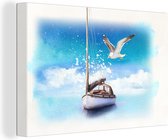 Tableau Toile Bateau - Water - Mouette - 60x40 cm - Décoration murale