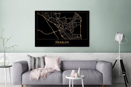 Toile Peintures Carte - Heerlen - Luxe - Or - Zwart - 120x80 cm - Décoration murale