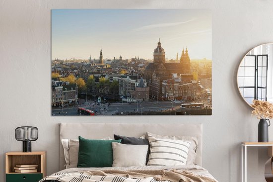 Toile Peinture Amsterdam - Soleil - Pays- Nederland - 180x120 cm - Décoration murale XXL