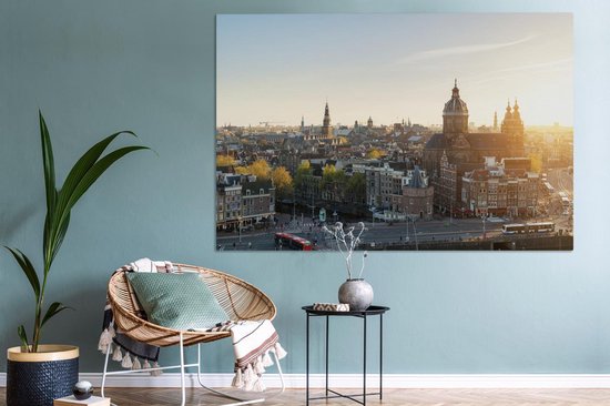 Toile Peinture Amsterdam - Soleil - Pays- Nederland - 180x120 cm - Décoration murale XXL