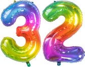 De Ballonnenkoning - Folieballon Cijfer 32 Yummy Gummy Rainbow - 86 cm