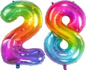 De Ballonnenkoning - Folieballon Cijfer 28 Yummy Gummy Rainbow - 86 cm