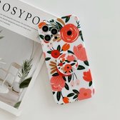 Voor iPhone 12 Pro Max Frosted Flowers Pattern IMD TPU Case met opvouwbare houder (rood)
