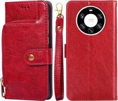 Voor Huawei Mate 40 Pro + Ritstas PU + TPU Horizontale Flip Lederen Case met Houder & Kaartsleuf & Portemonnee & Lanyard (Rood)