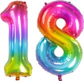 De Ballonnenkoning - Folieballon Cijfer 18 Yummy Gummy Rainbow - 86 cm