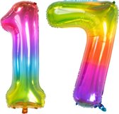 De Ballonnenkoning - Folieballon Cijfer 17 Yummy Gummy Rainbow - 86 cm