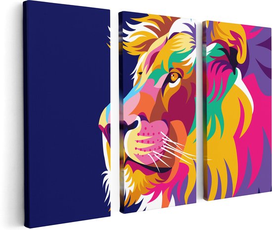 Artaza - Triptyque de peinture sur toile - Lion coloré - Tête de lion - Abstrait - 120x80 - Photo sur toile - Impression sur toile