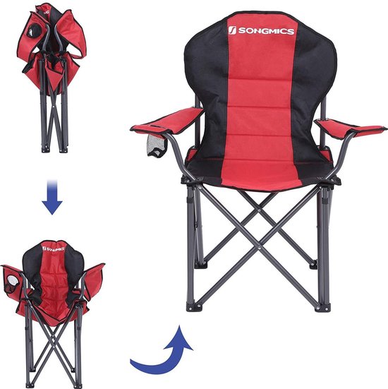 SONGMICS Campingstoel, inklapbaar, klapstoel, comfortabele met schuim beklede zitting, met flessenhouder, hoog belastbaar, max. belastbaarheid 250 kg, outdoor stoel, rood GCB06BK van Songmics — afbeelding 4