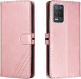 Voor Realme 8 5G Stiksels Stijl 2-Kleur Koe Textuur Horizontale Flip PU Lederen Case met Houder & Kaartsleuf & Lanyard (Rose Goud)