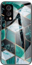 Abstracte marmeren patroon glazen beschermhoes voor OnePlus Nord 2 5G (ruit donkergroen)