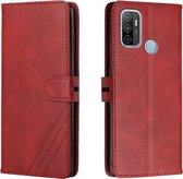 Voor OPPO A53/A53s Stikstijl 2-Kleur Koe Textuur Horizontale Flip PU Lederen Case met Houder & Kaartsleuf & Lanyard (Rood)