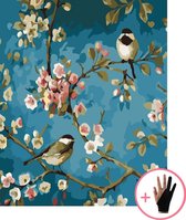 Schilderen Op Nummer Volwassenen Vogels Bloemen Natuur Dieren - 40x50 cm - Inclusief Tekenhandschoen - Paint By Number Volwassenen