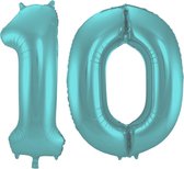 De Ballonnenkoning - Folieballon Cijfer 10 Aqua Metallic Mat - 86 cm