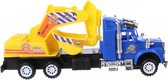 bouwtruck graafmachine geel/blauw 15 cm