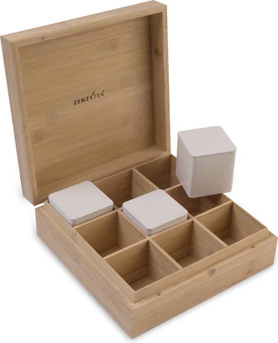 Boîte à thé de ZENZYTEA® - Bamboe - Boîte à thé 9 compartiments - Comprend  3 boîtes à... | bol.com