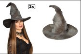2x Luxe Heksenhoed Cordelia grijs - Heks halloween griezel creepy horror thema feest festival hoed