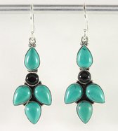 Zilveren oorbellen met groene turkoois en onyx