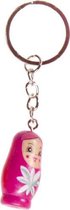 sleutelhanger Matroesjka 3,5 x 2 cm hout fuchsia