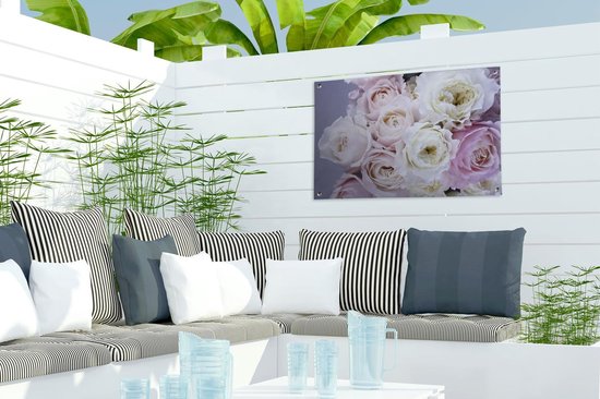 Décoration de jardin Roses - Fleurs - Violet - 60x40 cm - Affiche de jardin - Toile de jardin - Affiche d'extérieur
