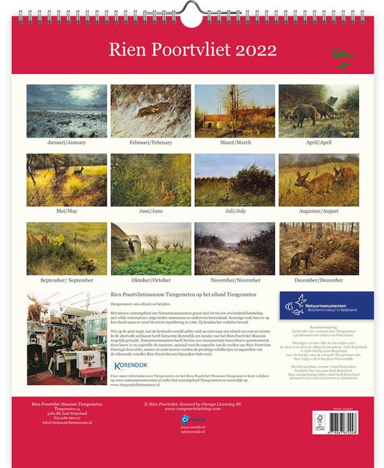 Comello Kalender 2022 Rien Poortvliet 42 X 50 Cm Papier - Comello