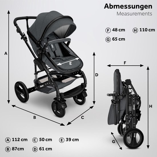 KIDUKU- 3 in 1 combi-kinderwagen- antraciet/zwart buggy incl. autostoeltje-regenhoes- inklapbaar van KIDUKU — afbeelding 2