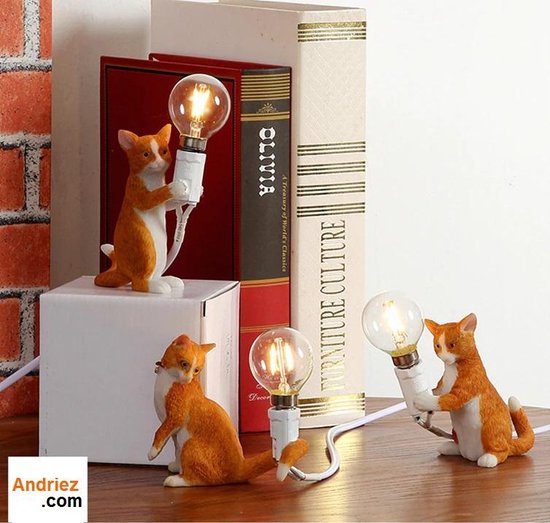 3x Kattenlamp Oranje - LED Lamp -Tafellamp Kat