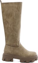 SmileFavorites® Laarzen, Chelsea boots met Hak - Imitatieleer - Taupe Khaki - Maat 41