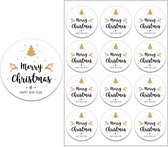 Sluitsticker - Sluitzegel –  Merry Christmas / Happy New Year | Wit – Gewei – Kerstboom | Winter - Kerst - Merry Christmas – Feestdagen – Sinterklaas | Envelop – Cadeau – Cadeauzak