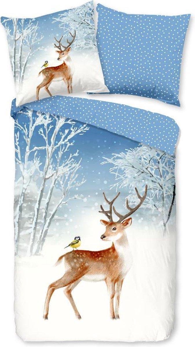 Warme Kinder Flanel Eenpersoons Dekbedovertrek Snowing Deer | 140x200/220 | Hoogwaardig En Zacht | Ideaal Tegen De Kou