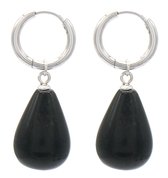 Dielay - Oorringen met Edelsteen - RVS - 3x1 cm - Zwarte Agaat - Zilverkleurig