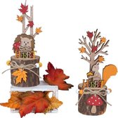 Eekhoorn en Egel | boomstam met blad en paddenstoel | herbst | set van 2 stuks | herfst decoratie