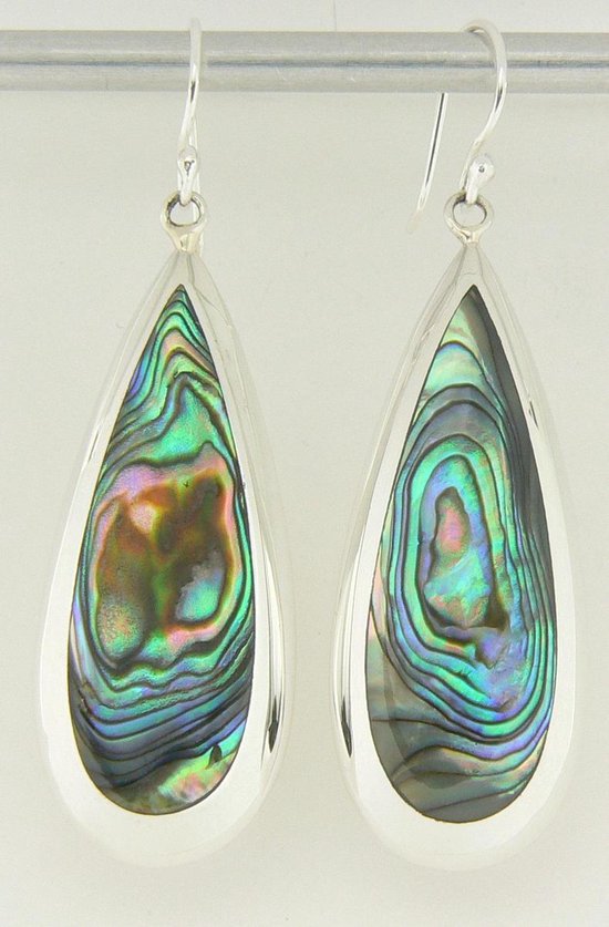 Grote druppelvormige zilveren oorbellen met abalone schelp | bol.com