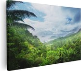 Artaza Canvas Schilderij Jungle Uitzicht Op De Seychellen - 120x80 - Groot - Foto Op Canvas - Wanddecoratie Woonkamer