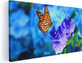 Artaza Canvas Schilderij Oranje Vlinder Bij Paarse Bloemen - 100x50 - Groot - Foto Op Canvas - Canvas Print