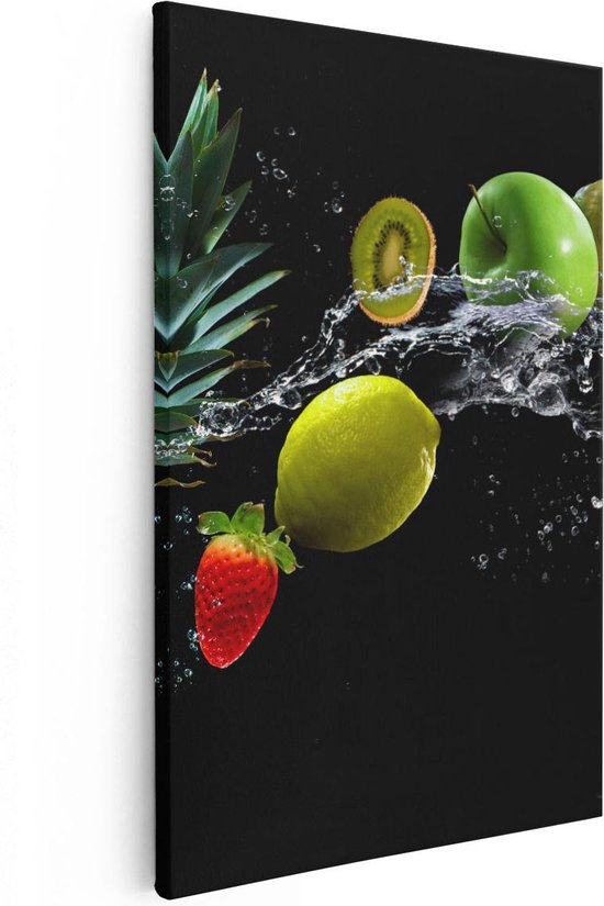Artaza Canvas Schilderij Fruit Met Water Op Zwart Achtergrond - 80x120 - Groot - Foto Op Canvas - Canvas Print