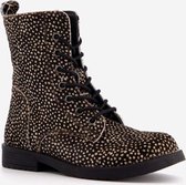 Groot leren meisjes veterboots met stippen - Zwart - Maat 30
