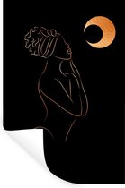 Muurstickers - Sticker Folie - Vrouw - Maan - Gold - Line art - 40x60 cm - Plakfolie - Muurstickers Kinderkamer - Zelfklevend Behang - Zelfklevend behangpapier - Stickerfolie