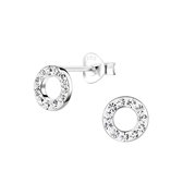 Joy|S - Zilveren cirkel rond oorbellen - kristal - 7 mm - donut oorknoppen