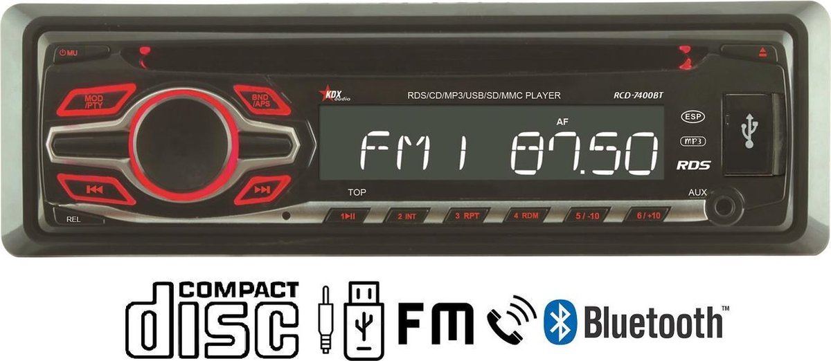 KDX Audio - RCD-7400BT - Autoradio Bluetooth Enkeldin - CD - USB - AUX