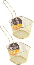 2x stuks gouden patat/snack serveermandjes/frietmandjes 10 cm - Tafeldecoratie - Patat/snack serveren in een mandje